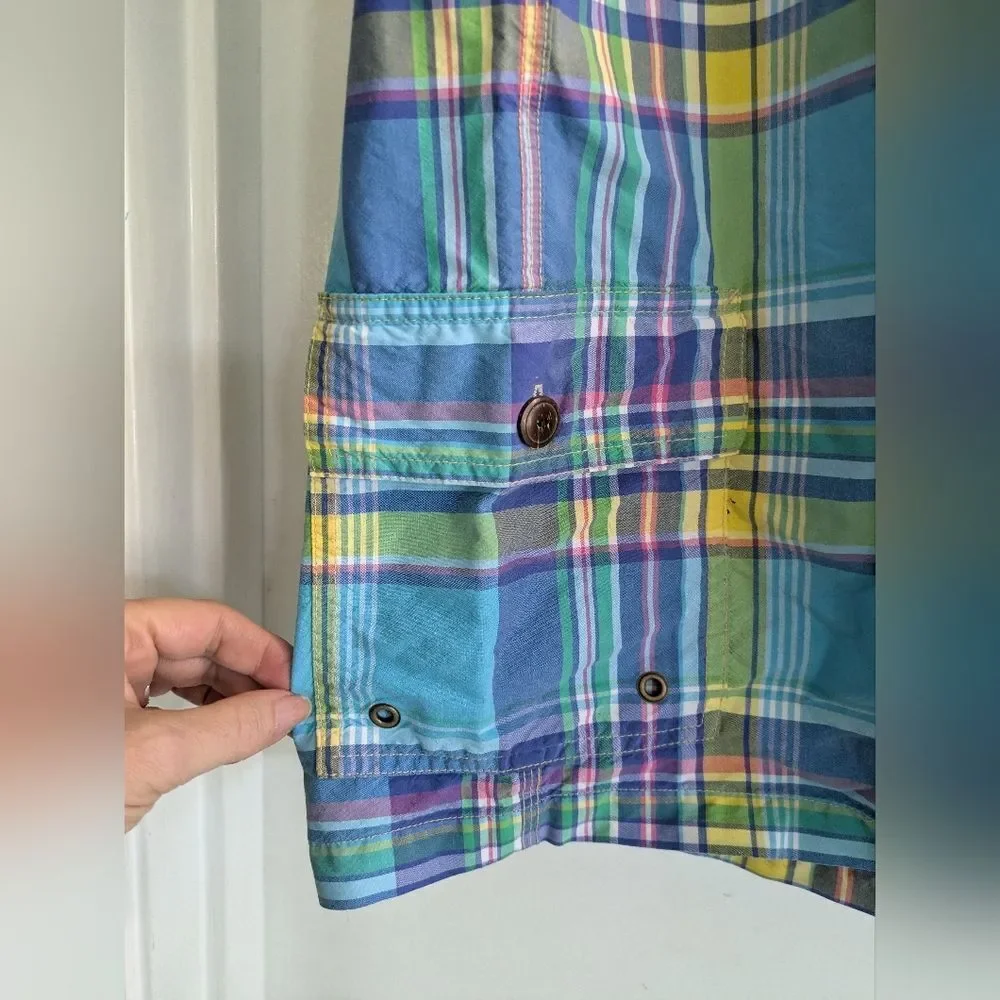 Ralph Lauren Polo Vintage Plaid Men's Cargo Swim Shorts - Blue, Yellow, Green